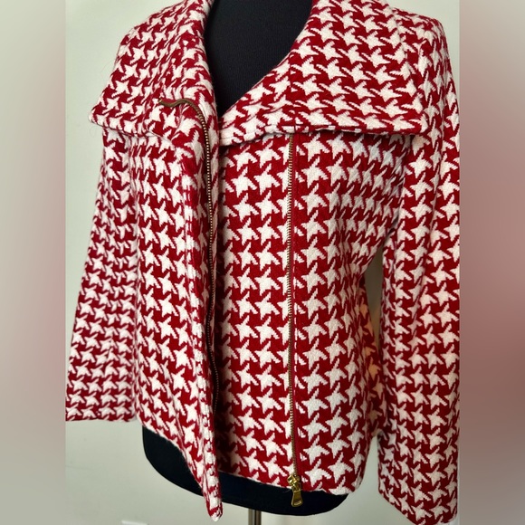 Talbots Petite Red/White Moto Herringbone Plaid Blazer Sz 6P - Picture 5 of 10
